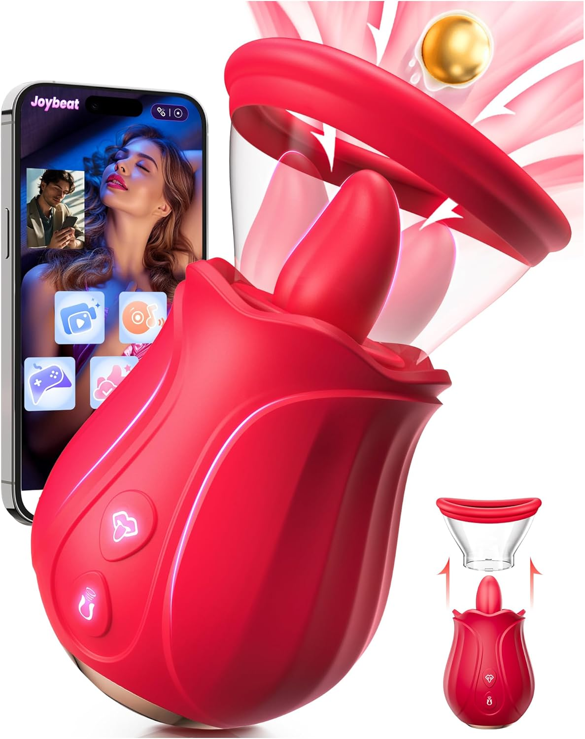 Vibrator Sex Toys Rose Toy - AI APP Adult Toys for Women 7 Sucking & 10 Tongue 360° Licking & Vibrating, Rose Sex Toy Vibrators for Clit Nipple, Removable Cup Couples Sex Toy Sex Novelties - SinfulX - 