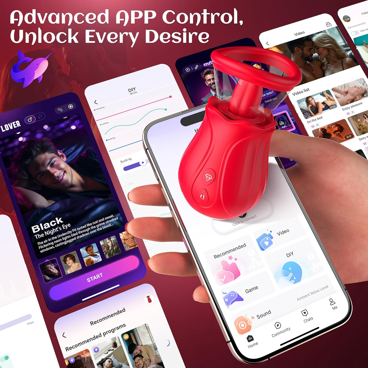 Vibrator Sex Toys Rose Toy - AI APP Adult Toys for Women 7 Sucking & 10 Tongue 360° Licking & Vibrating, Rose Sex Toy Vibrators for Clit Nipple, Removable Cup Couples Sex Toy Sex Novelties - SinfulX - 