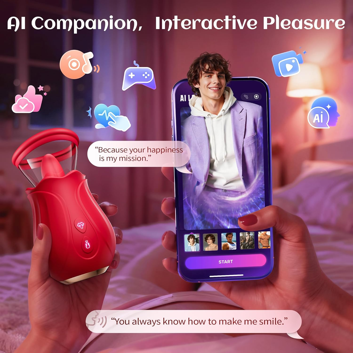 Vibrator Sex Toys Rose Toy - AI APP Adult Toys for Women 7 Sucking & 10 Tongue 360° Licking & Vibrating, Rose Sex Toy Vibrators for Clit Nipple, Removable Cup Couples Sex Toy Sex Novelties - SinfulX - 