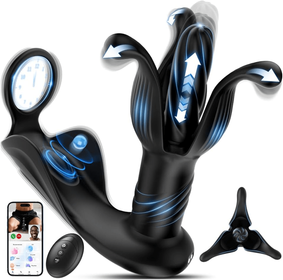 Prostate Massager Anal Toys, AI Sync Butt Plug Male Sex Toys for Men Sex Toy Anal Plug Adult Toys with 9 Tension Shock Flapping Thrusting Vibrating Cock Ring Anal Vibrator for Men S&M Crops - SinfulX - 