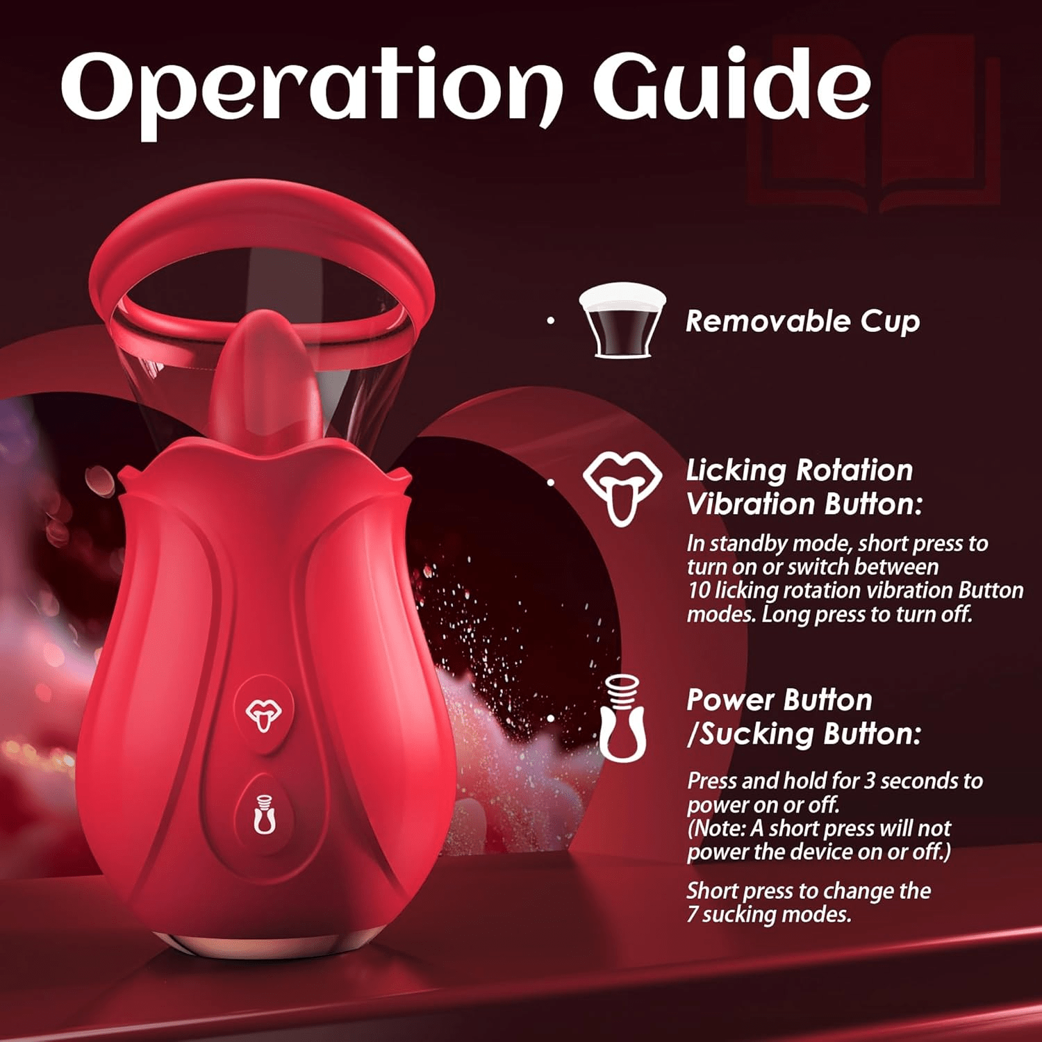 Vibrator Sex Toys Adult Toys - Rose Toy Sex Toy for Women AI Sync 7 Suctions, 360° Rotation Vibrators with 10 Tongue Licking & Vibrating for Clitoral Nipple, Removable Cup Sex Novelties - SinfulX - 