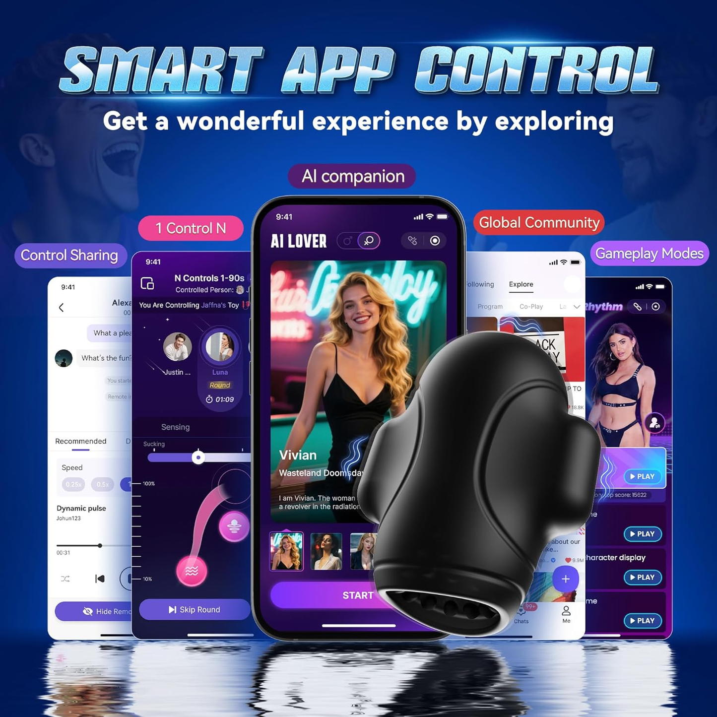 Mens Sex Toys for Men Penis Vibrator - 3 Motors Male Maturbator with 10 Vibrating & AI Sync App, Adult Toys with Pocket Pussy Squeezable Sleeve for 360° Stroker, Adult Sex Toy Edible Sensual Delights - SinfulX - 