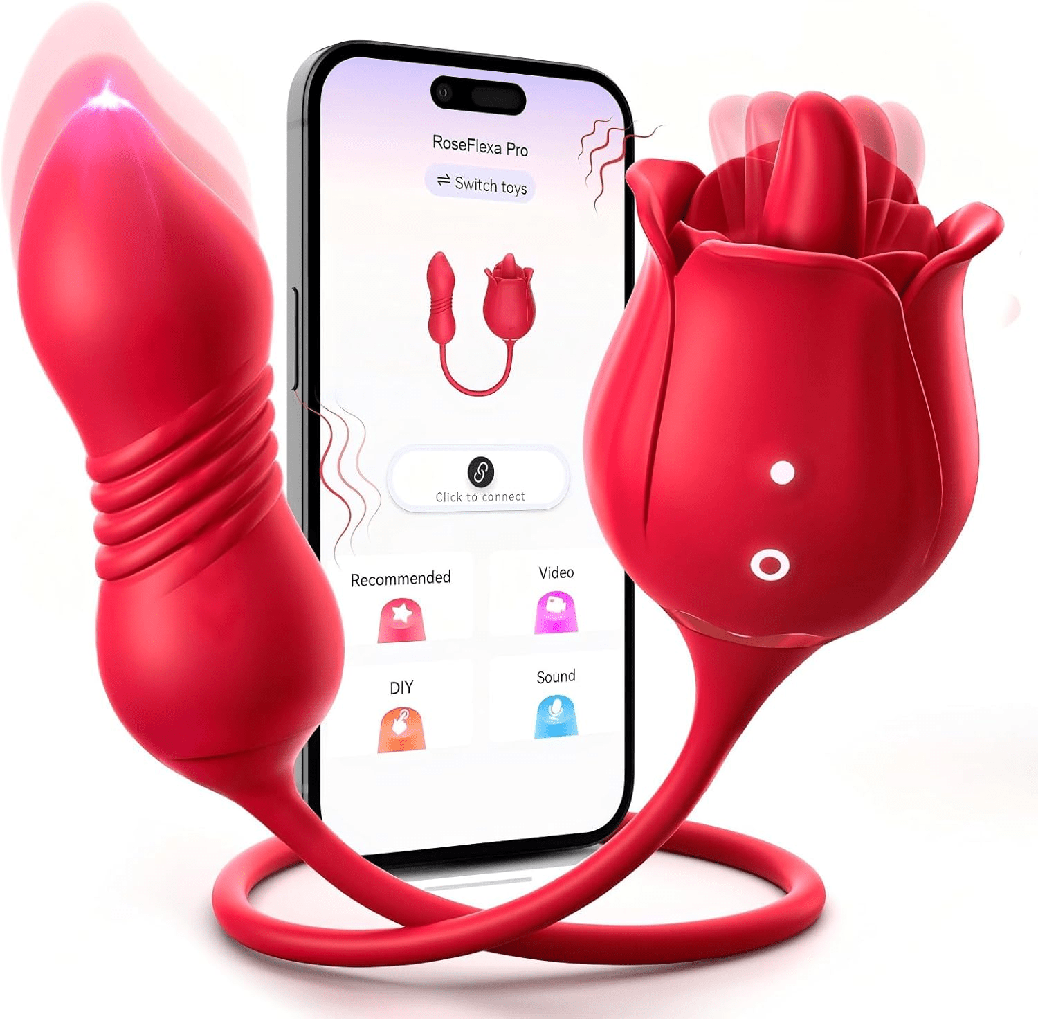 Rose Toy Vibrator Adult Sex Toys, App & AI Sync G Spot Thrusting Dildo with 9 Tongue Licking & 9 Thrusting Vibrating Modes, Women Sex Toy for Couples, Clitoral Stimulator for Anal Nipple - SinfulX - 