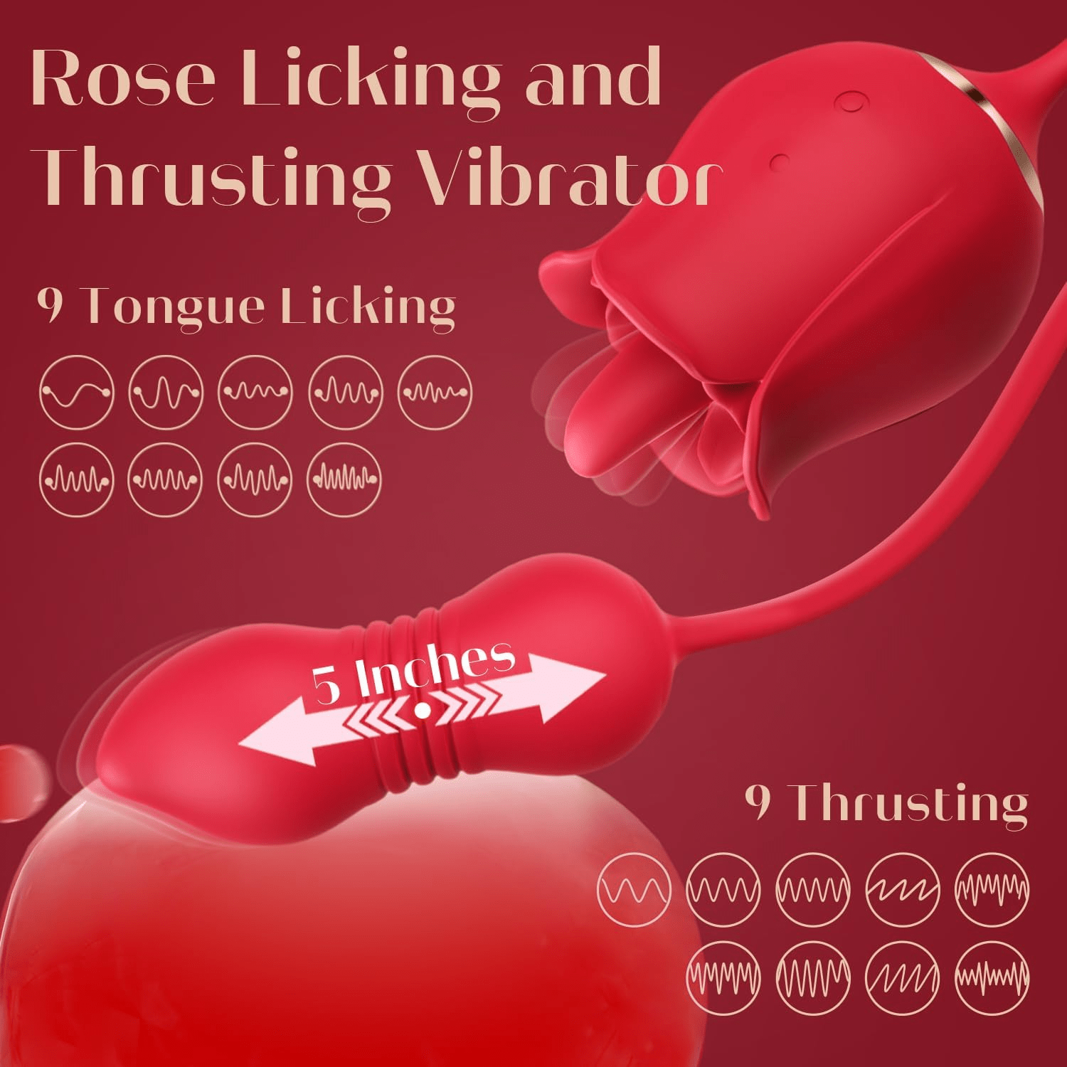 Rose Toy Vibrator Adult Sex Toys, App & AI Sync G Spot Thrusting Dildo with 9 Tongue Licking & 9 Thrusting Vibrating Modes, Women Sex Toy for Couples, Clitoral Stimulator for Anal Nipple - SinfulX - 