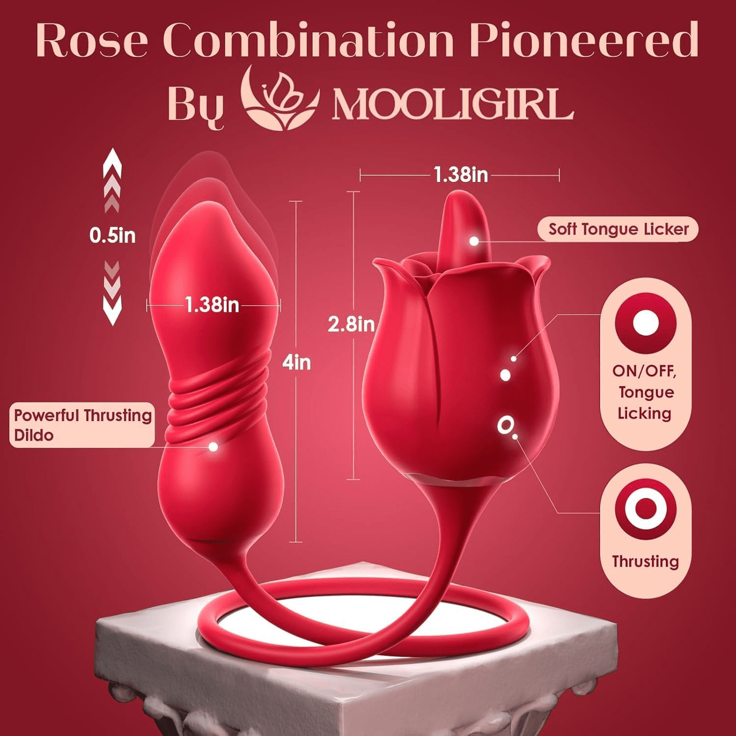 Rose Toy Vibrator Adult Sex Toys, App & AI Sync G Spot Thrusting Dildo with 9 Tongue Licking & 9 Thrusting Vibrating Modes, Women Sex Toy for Couples, Clitoral Stimulator for Anal Nipple - SinfulX - 