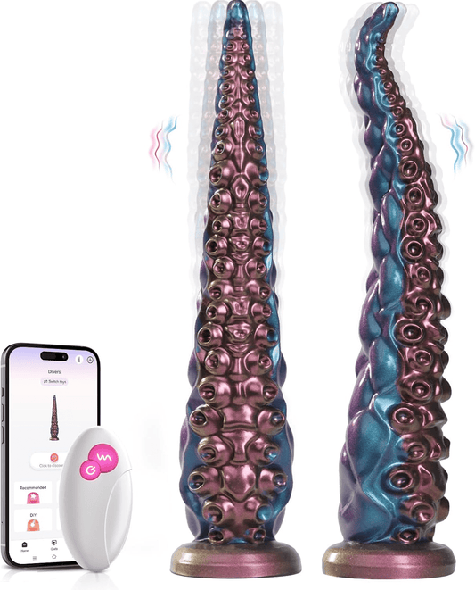 Tentacle Monster Dildo Vibrator – 14.6 Inch Long Silicone Dildos with 10 Vibration Modes, AI Sync App & Remote Control, Suction Cup Dildo for Clit G - Spot, Adult Sex Toys for Women Men Couples - SinfulX - 
