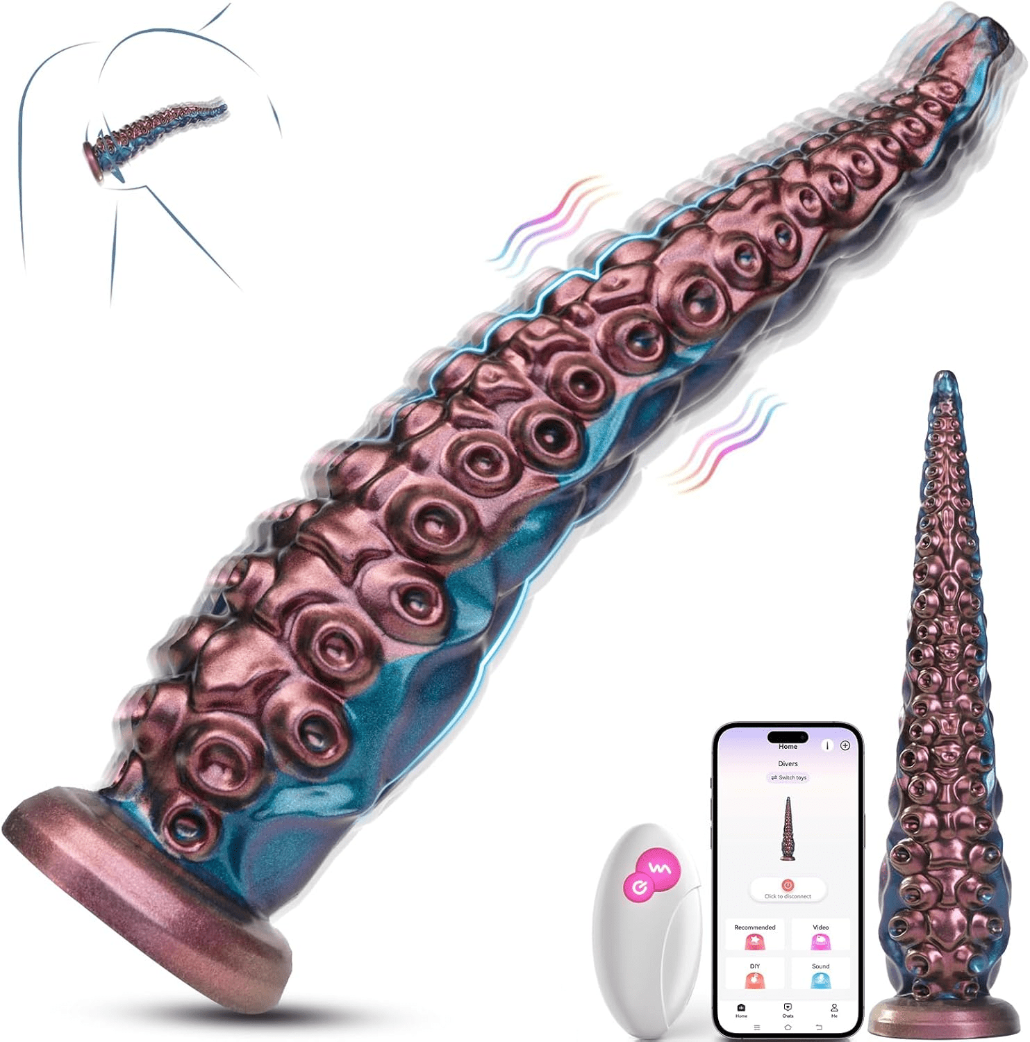 Tentacle Monster Dildo Vibrator – 14.6 Inch Long Silicone Dildos with 10 Vibration Modes, AI Sync App & Remote Control, Suction Cup Dildo for Clit G - Spot, Adult Sex Toys for Women Men Couples - SinfulX - 