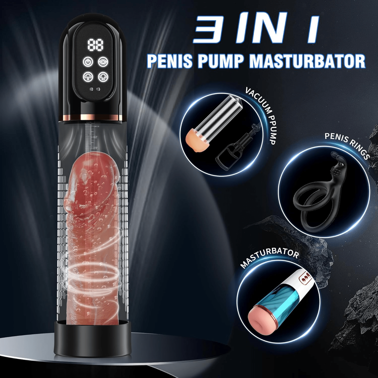 PulseVac Electric Penis Pump with Auto Modes & Suction - SinfulX - Personal Care > Sexual Wellness > Penis Pump