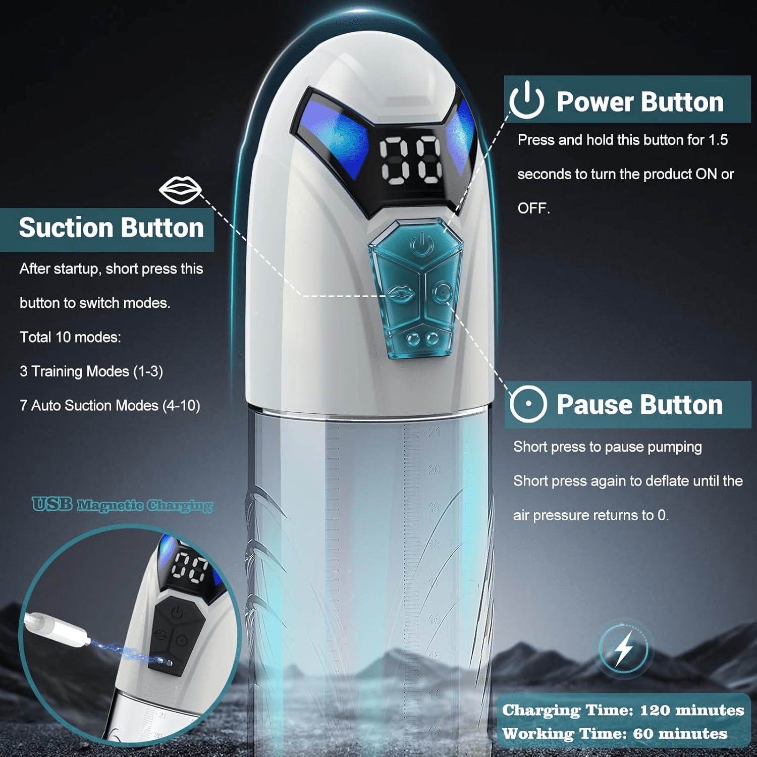 VigorFlux Electric Penis Pump 10 Modes & Powerful Suction - SinfulX - Personal Care > Sexual Wellness > Penis Pump