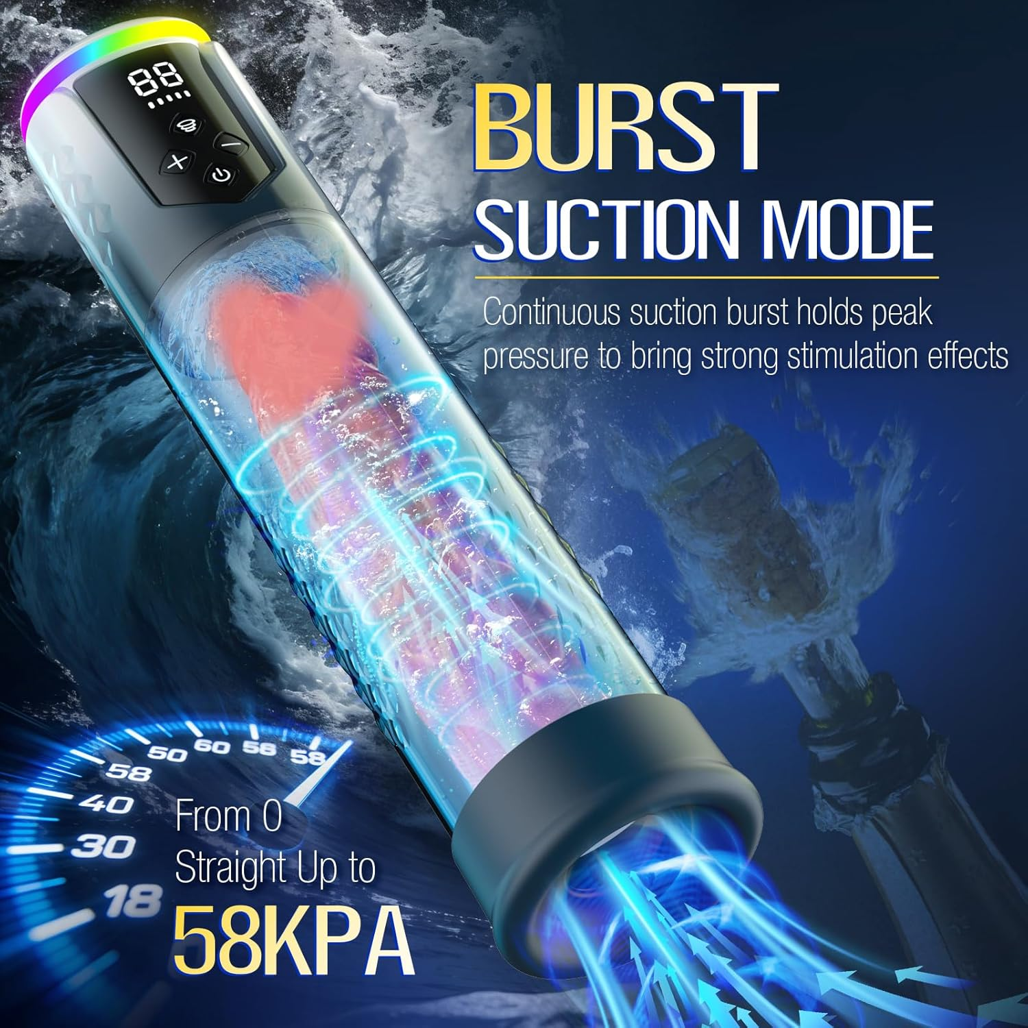 AquaBurst Penis Pump 5 Modes Burst LCD Display - SinfulX - Personal Care > Sexual Wellness > Penis Pump