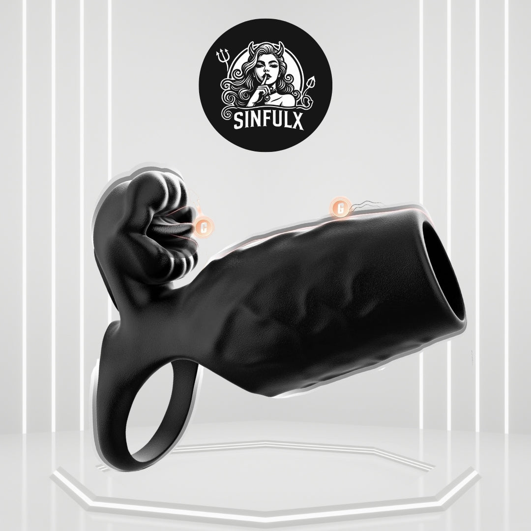 TongueShock Vibrating Cock Sleeve with Clit Stimulator - SinfulX -