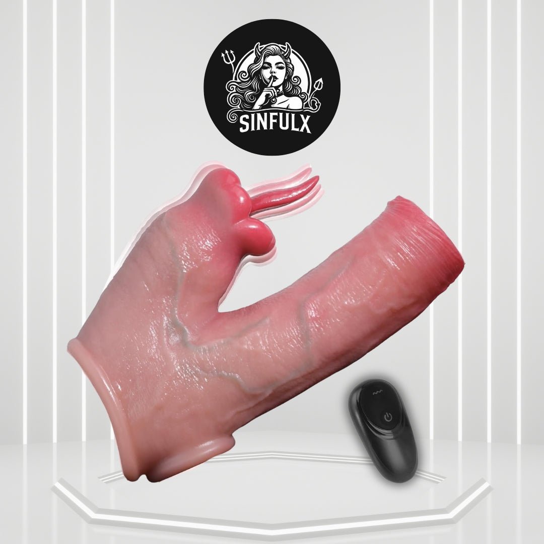 TongueVolt Vibrating Penis Sleeve Ring 10 Modes Remote - SinfulX -