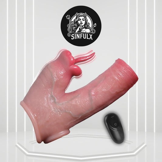 TongueVolt Vibrating Penis Sleeve Ring 10 Modes Remote - SinfulX -