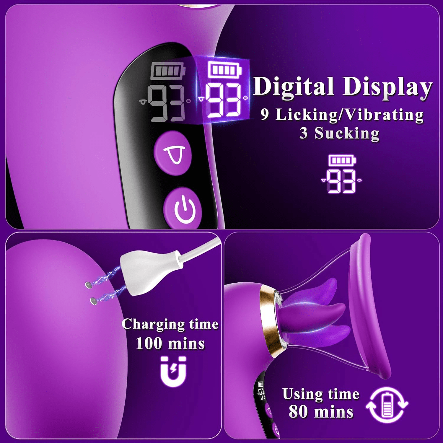 Rose Toy Adult Toys - 5IN1 AI APP Vibrator Sex Toys for Women Sucking Vibrator, 3 Sucking, 9 Tongue Licking & Vibrating Sex Toy, 2 Removable Cup LCD Display Clitoral Vibrators Sex Novelties - SinfulX - 