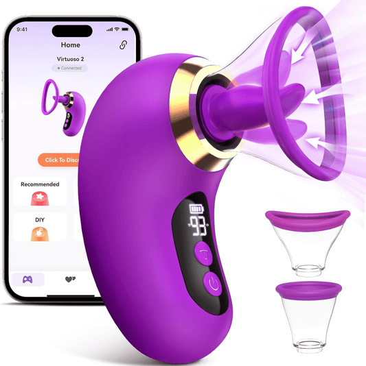 Rose Toy Adult Toys - 5IN1 AI APP Vibrator Sex Toys for Women Sucking Vibrator, 3 Sucking, 9 Tongue Licking & Vibrating Sex Toy, 2 Removable Cup LCD Display Clitoral Vibrators Sex Novelties - SinfulX - 