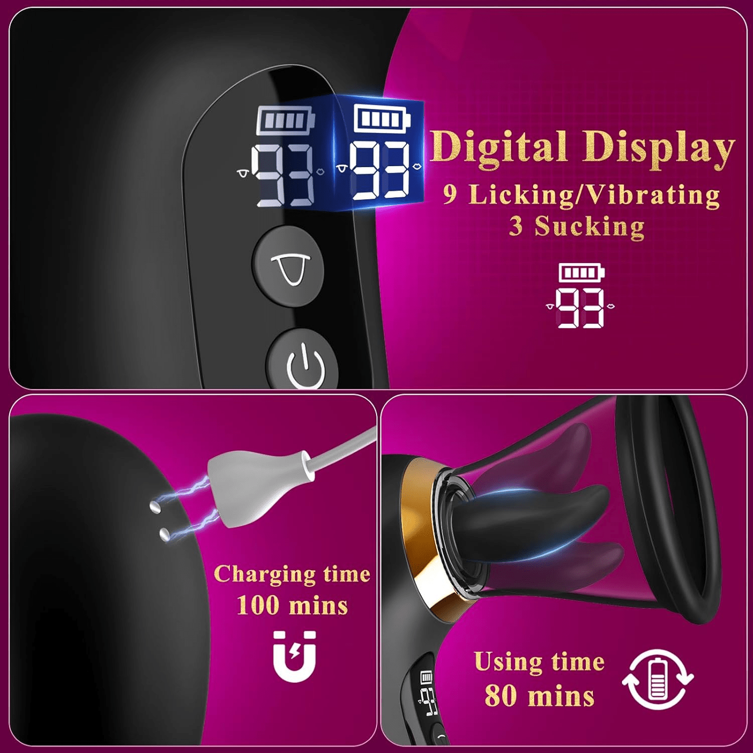 Rose Toy Sex Toys for Women - 5IN1 Rose Sex Toy Suction Vibrator, 3 Sucking 9 Tongue Licking & Vibrating Adult Toys, LCD Display Removable Cup Clitoral G Spot Vibrators Sex Novelties - SinfulX - 