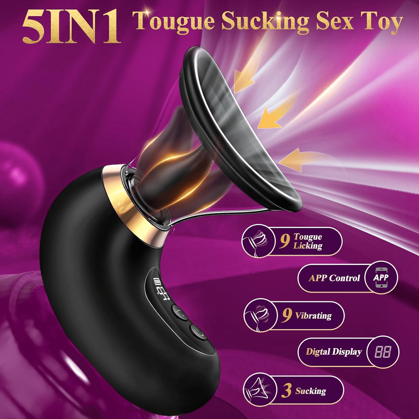Rose Toy Sex Toys for Women - 5IN1 Rose Sex Toy Suction Vibrator, 3 Sucking 9 Tongue Licking & Vibrating Adult Toys, LCD Display Removable Cup Clitoral G Spot Vibrators Sex Novelties - SinfulX - 