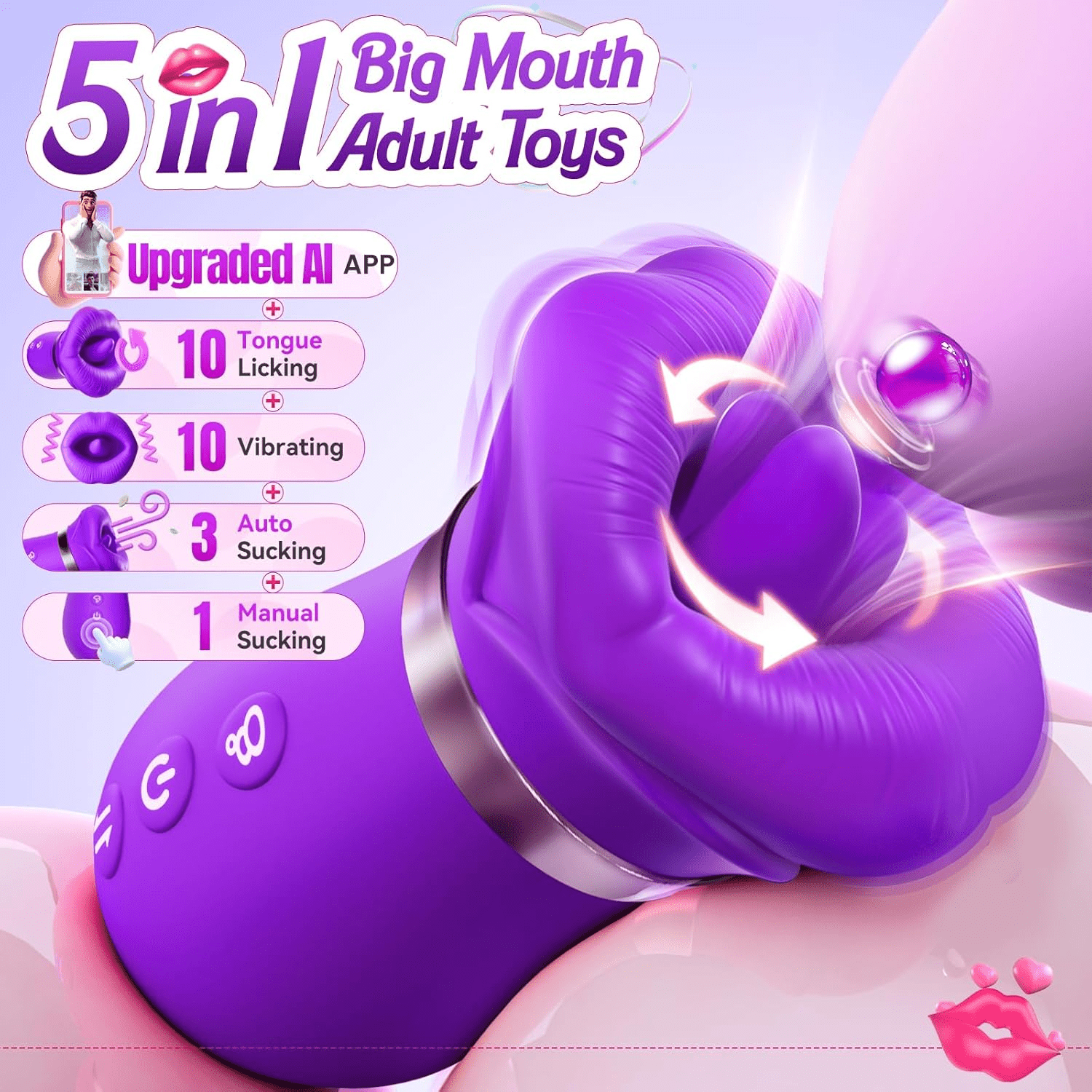 Vibrator Adult Sex Toys for Women - 5IN1 Mouth Sucking Vibrator Rose Sex Toy, 10 Tongue Licking, 3 Auto & 1 Manual Sucking Adult Toys New APP, Anal Clit Nipple Vibrators Female Couples Sex Toys - SinfulX - 
