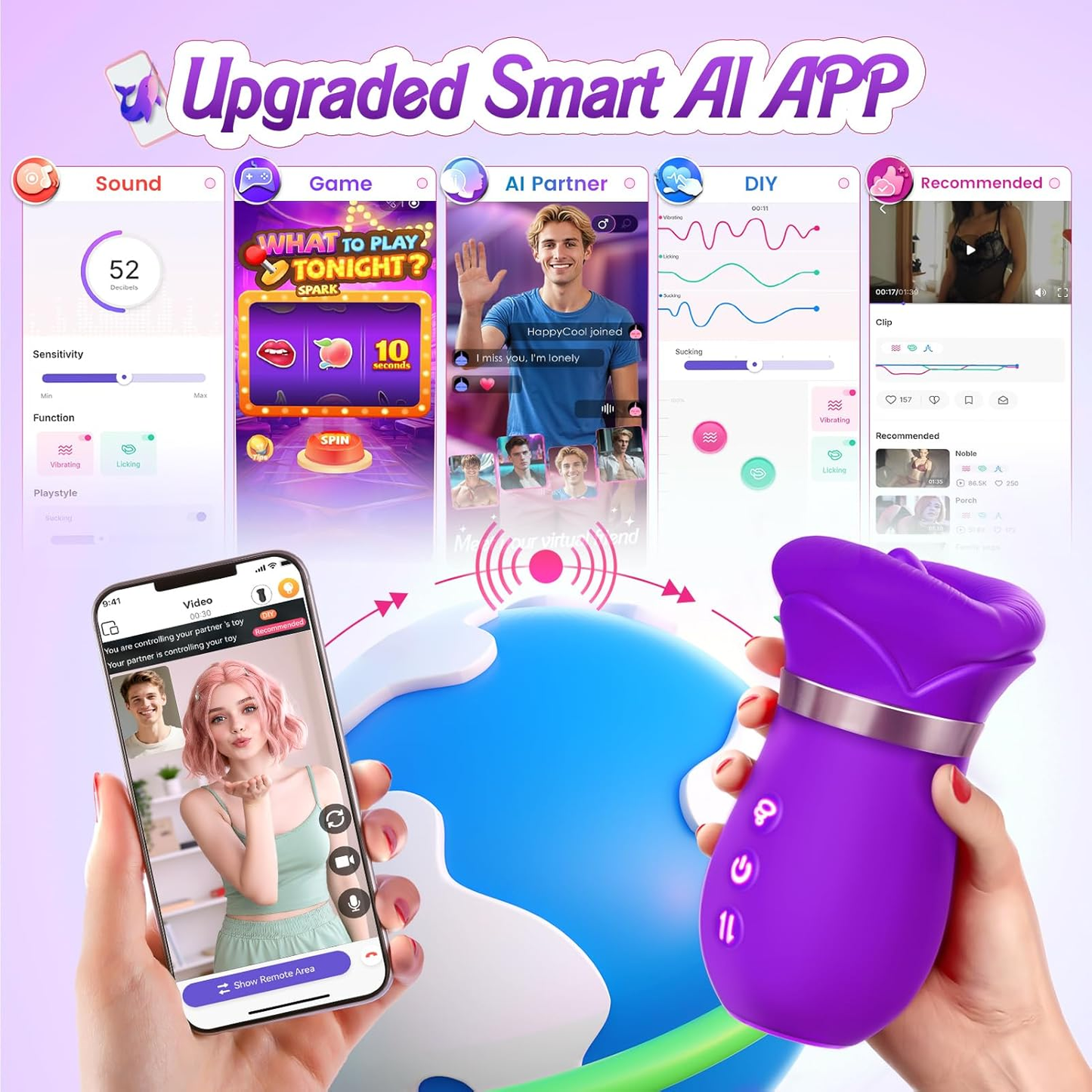 Vibrator Adult Sex Toys for Women - 5IN1 Mouth Sucking Vibrator Rose Sex Toy, 10 Tongue Licking, 3 Auto & 1 Manual Sucking Adult Toys New APP, Anal Clit Nipple Vibrators Female Couples Sex Toys - SinfulX - 