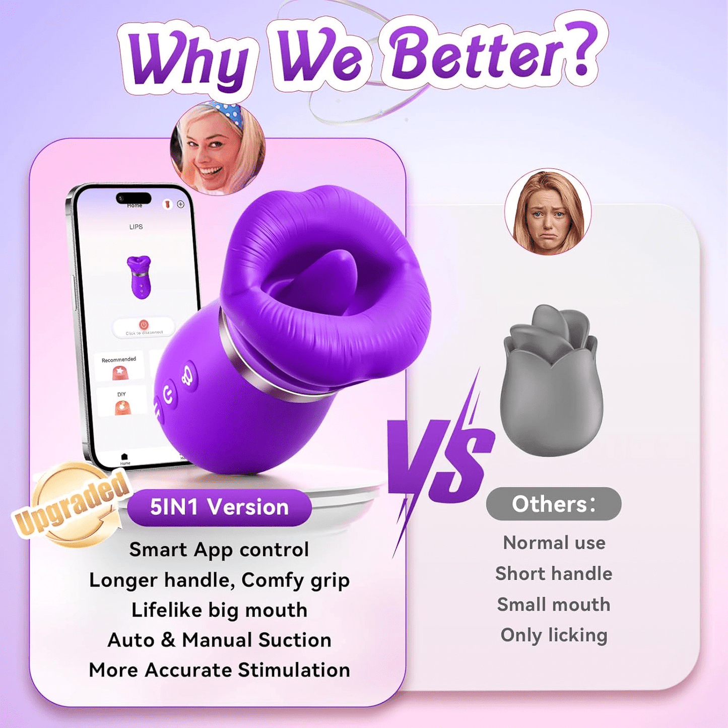 Vibrator Adult Sex Toys for Women - 5IN1 Mouth Sucking Vibrator Rose Sex Toy, 10 Tongue Licking, 3 Auto & 1 Manual Sucking Adult Toys New APP, Anal Clit Nipple Vibrators Female Couples Sex Toys - SinfulX - 