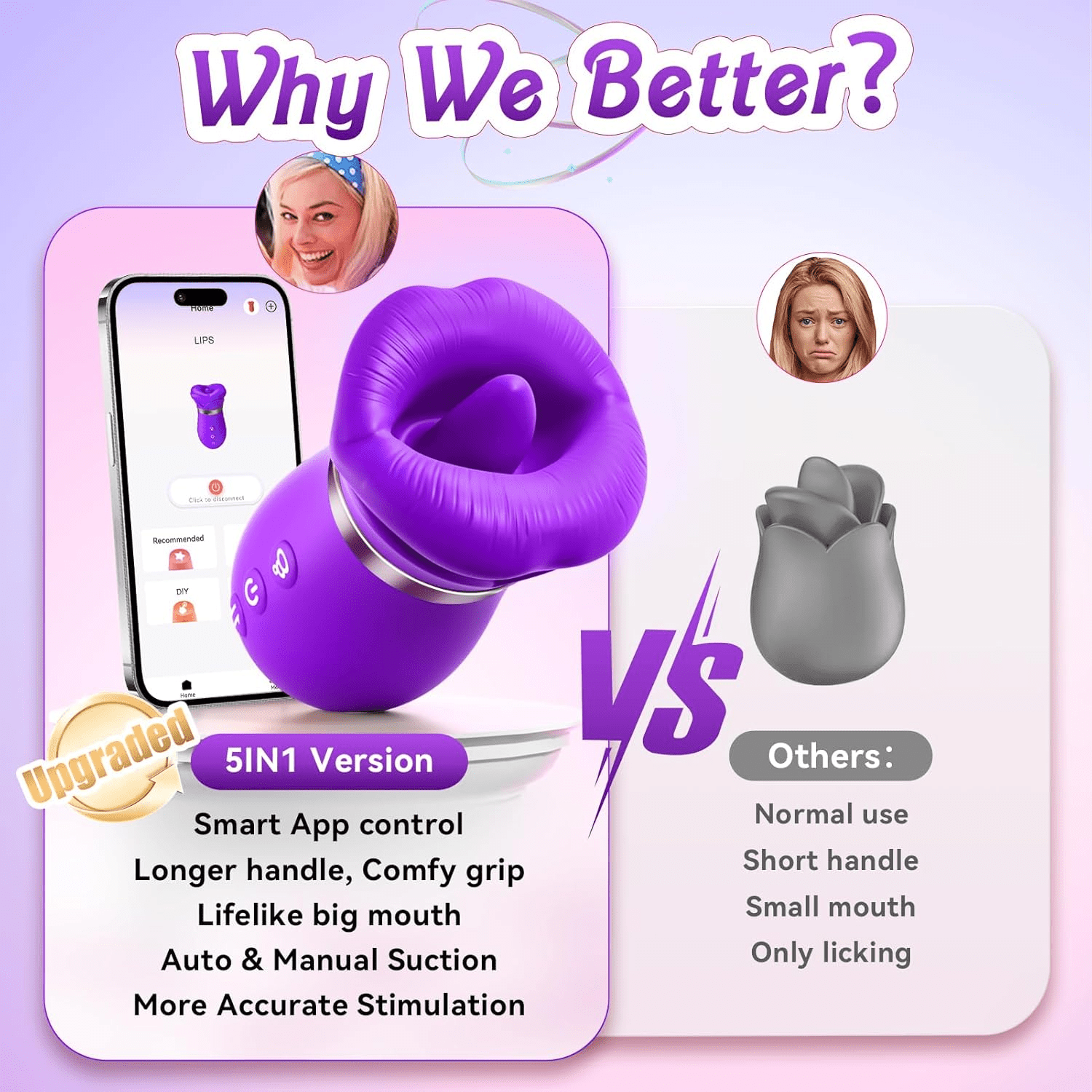 Vibrator Adult Sex Toys for Women - 5IN1 Mouth Sucking Vibrator Rose Sex Toy, 10 Tongue Licking, 3 Auto & 1 Manual Sucking Adult Toys New APP, Anal Clit Nipple Vibrators Female Couples Sex Toys - SinfulX - 