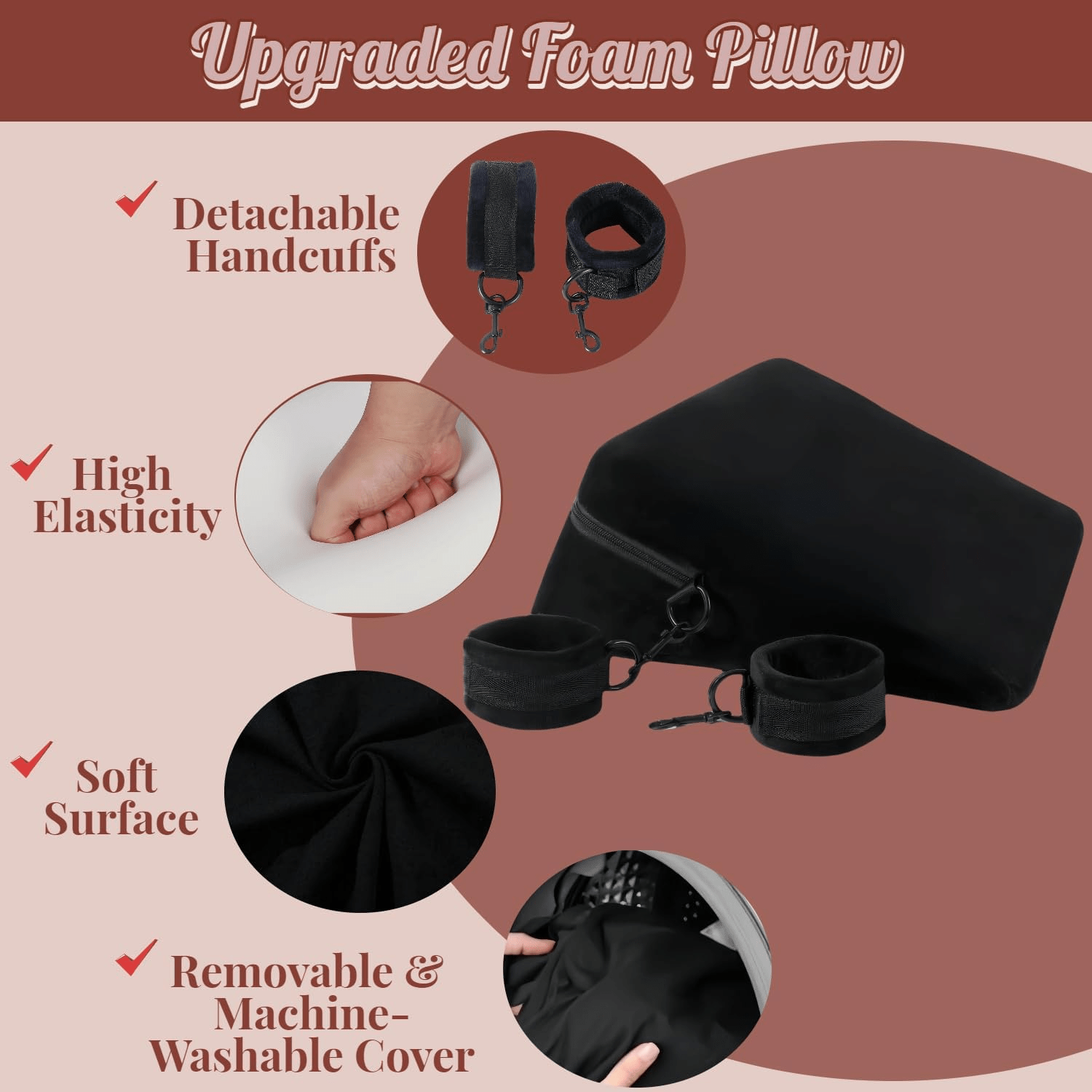VelvaBond Foam Positioning Wedge Pillow with Handcuffs Support - SinfulX - Personal Care > Sexual Wellness > Sex Pillow