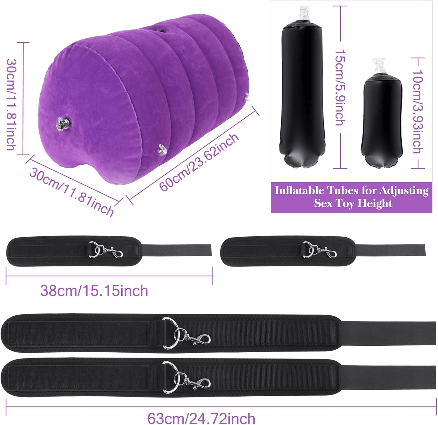 HeartLock Inflatable Dildo Mount Pillow with Cuffs Set - SinfulX - Personal Care > Sexual Wellness > Sex Pillow