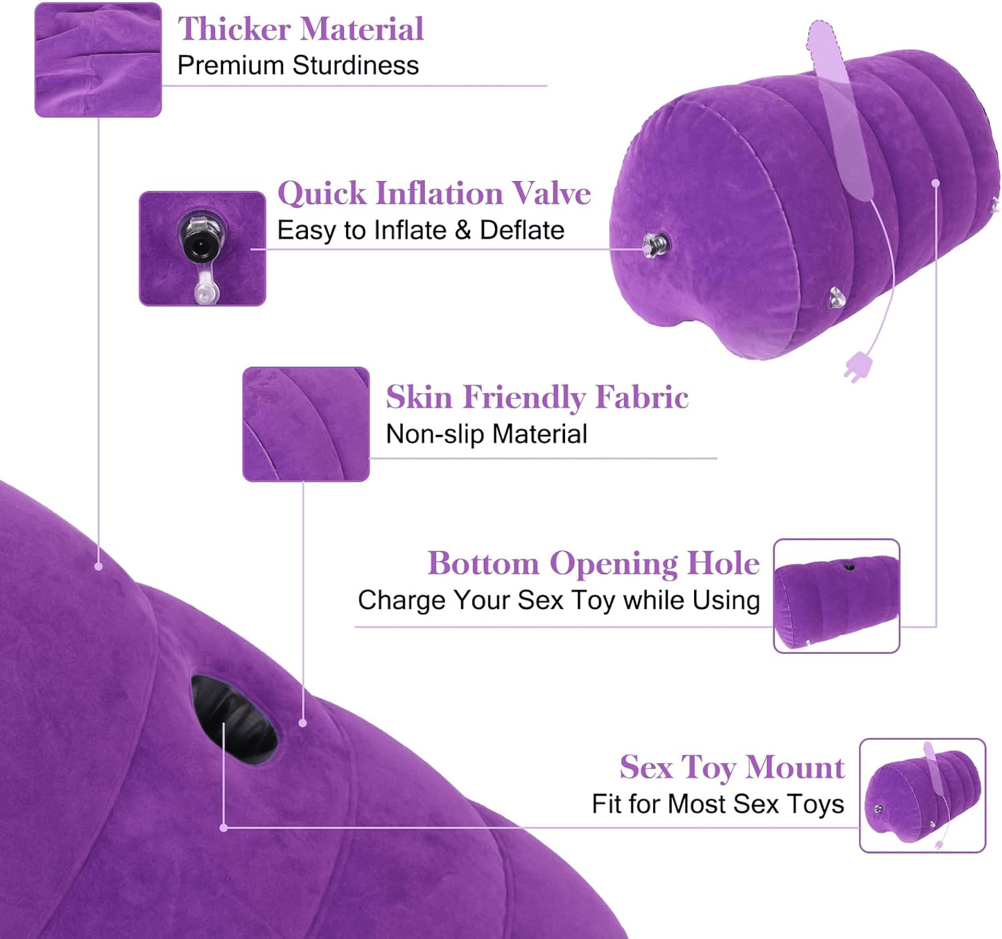 HeartLock Inflatable Dildo Mount Pillow with Cuffs Set - SinfulX - Personal Care > Sexual Wellness > Sex Pillow