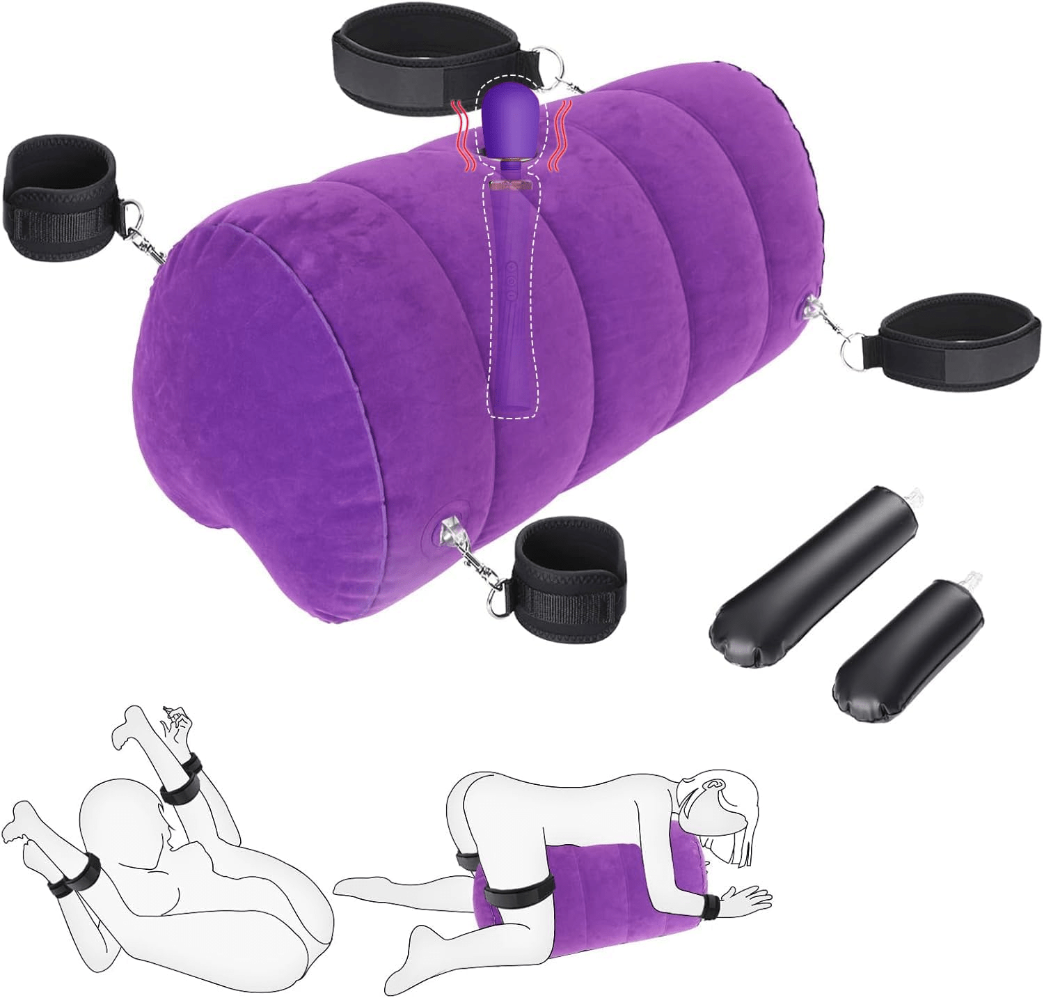 HeartLock Inflatable Dildo Mount Pillow with Cuffs Set - SinfulX - Personal Care > Sexual Wellness > Sex Pillow