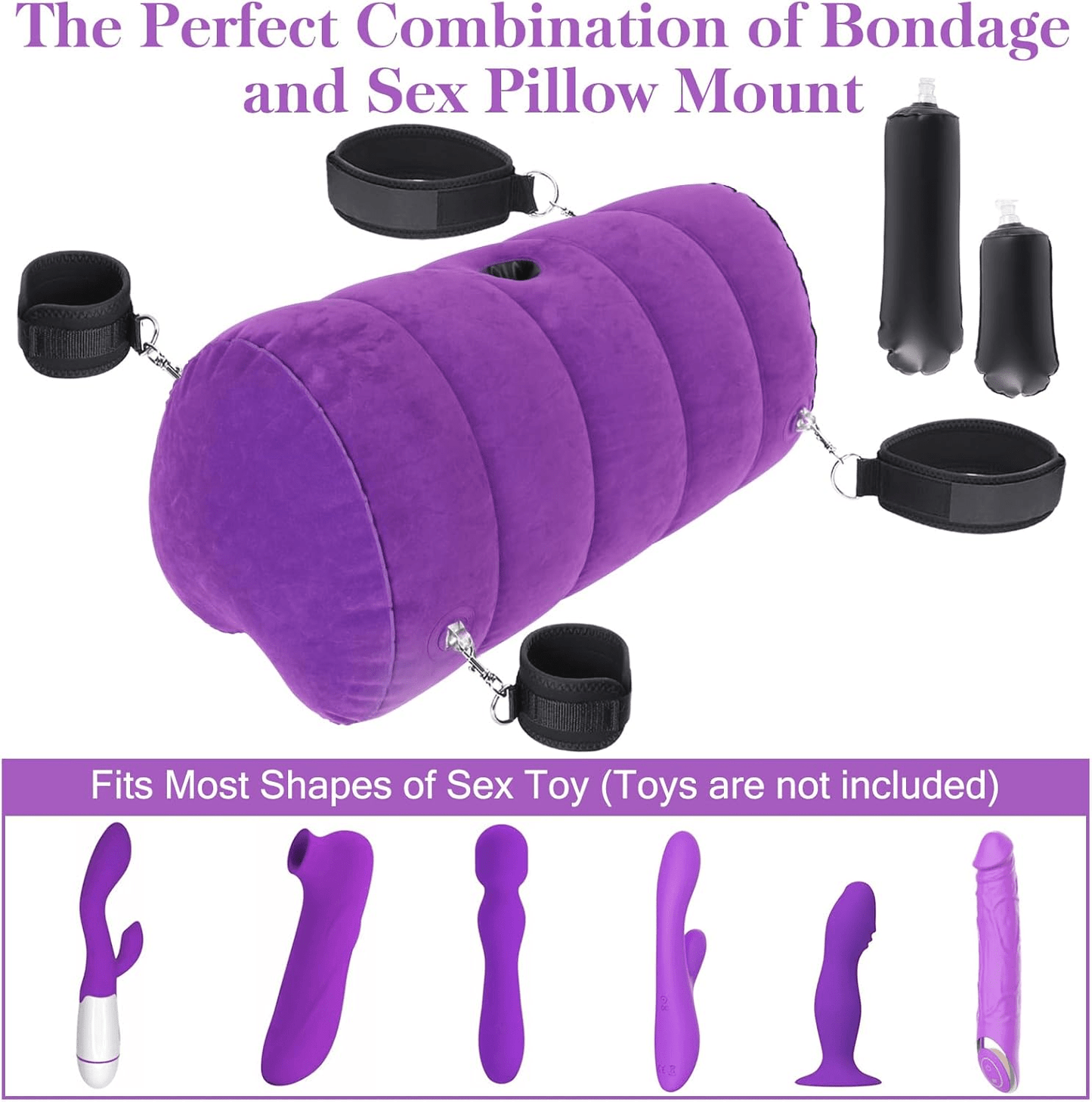 HeartLock Inflatable Dildo Mount Pillow with Cuffs Set - SinfulX - Personal Care > Sexual Wellness > Sex Pillow