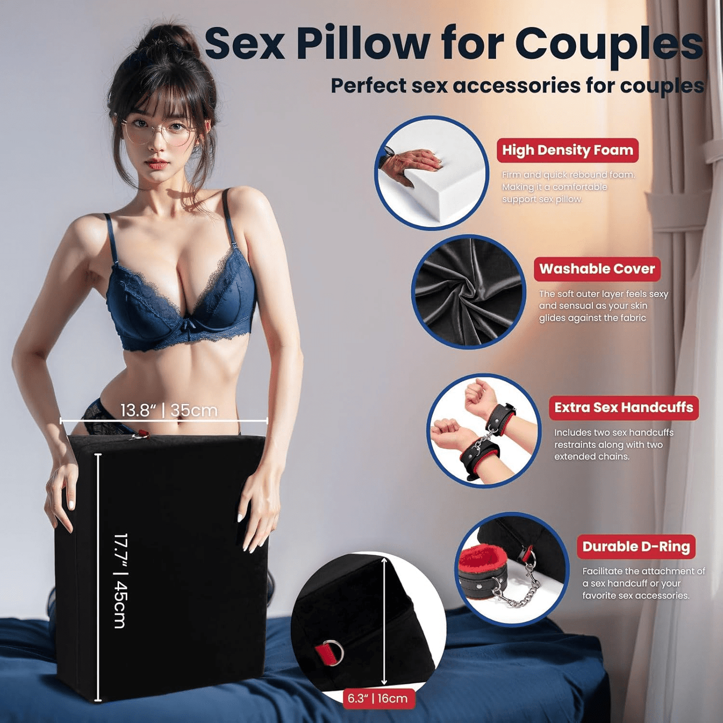 ElevateBond 30° Foam Positioning Sex Pillow with Handcuffs - SinfulX - Personal Care > Sexual Wellness > Sex Pillow