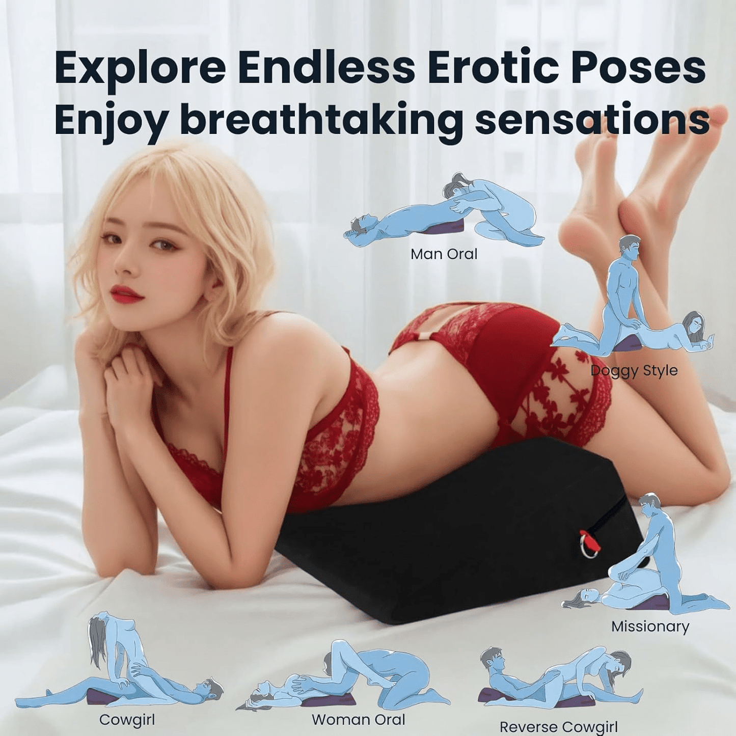 ElevateBond 30° Foam Positioning Sex Pillow with Handcuffs - SinfulX - Personal Care > Sexual Wellness > Sex Pillow
