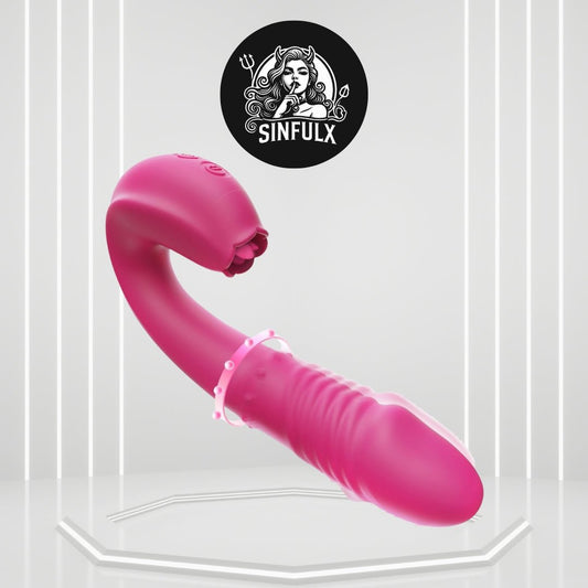VelouraBloom 4-in-1 Rose Thrust Licking Vibrator G-Spot Beads Toy - SinfulX -