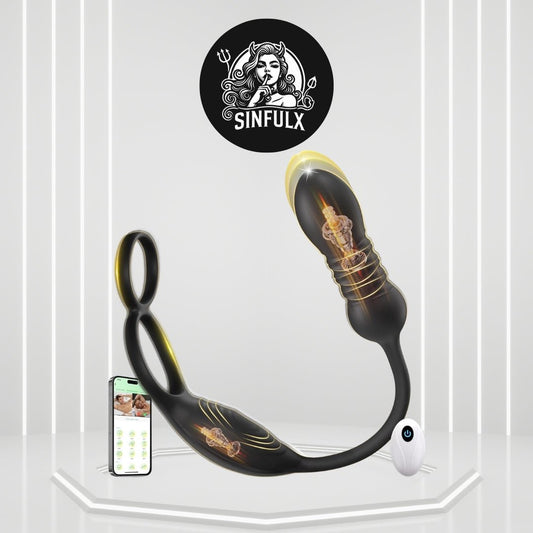 QuadThrust Thrusting Prostate Massager Cock Ring App Remote 9 Modes - SinfulX -