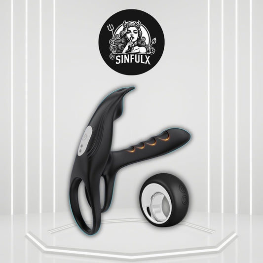 SyncDriveX Cock Ring Clit Stimulator Remote 10 Modes Waterproof - SinfulX -