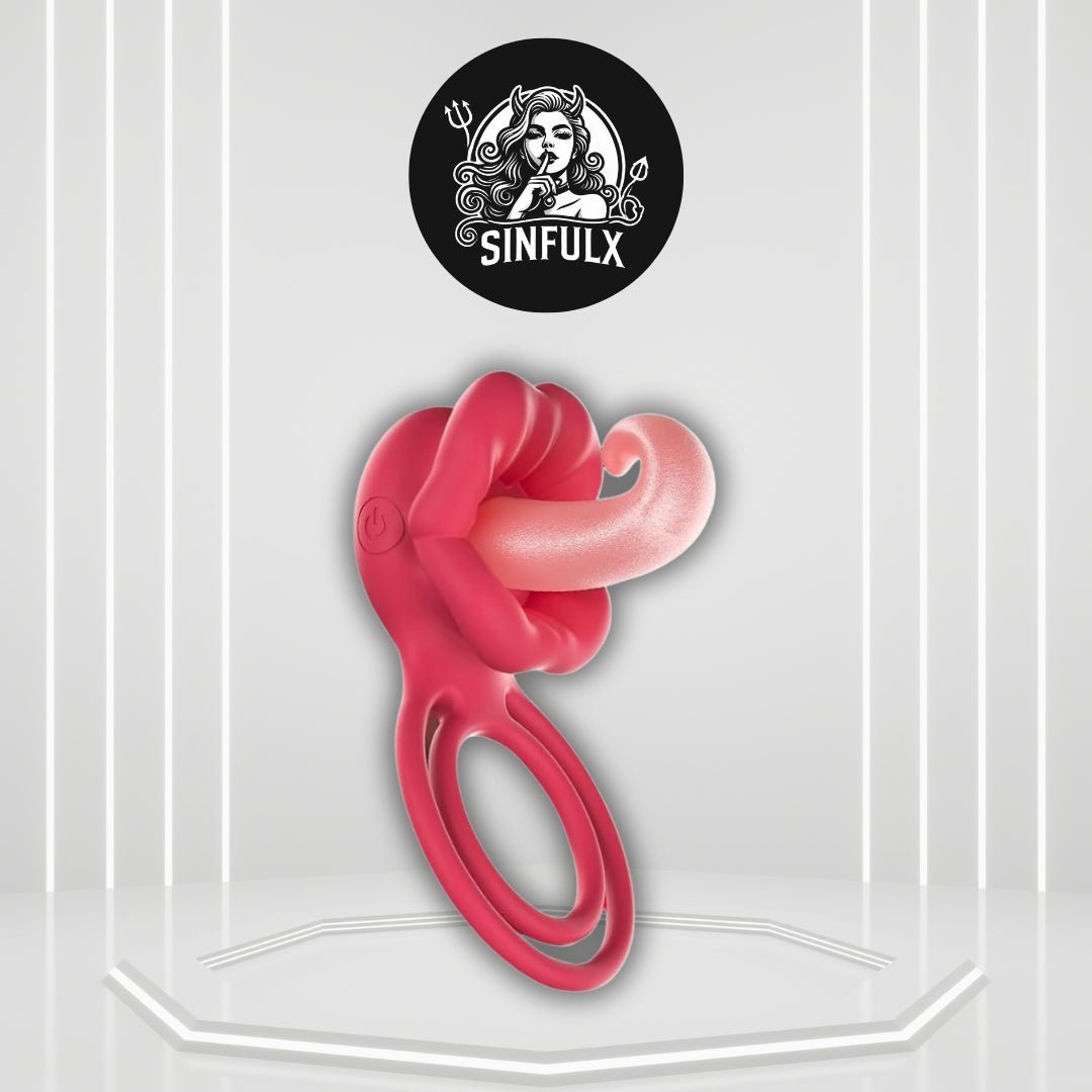 TongueWave Tongue Clit Vibrating Cock Ring 10 Modes Silicone - SinfulX -