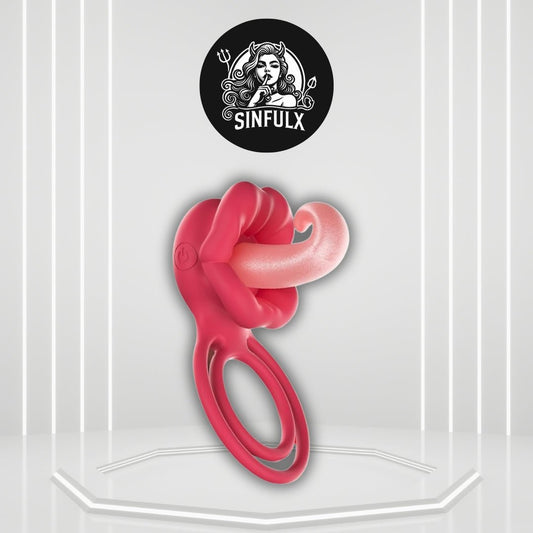TongueWave Tongue Clit Vibrating Cock Ring 10 Modes Silicone - SinfulX -