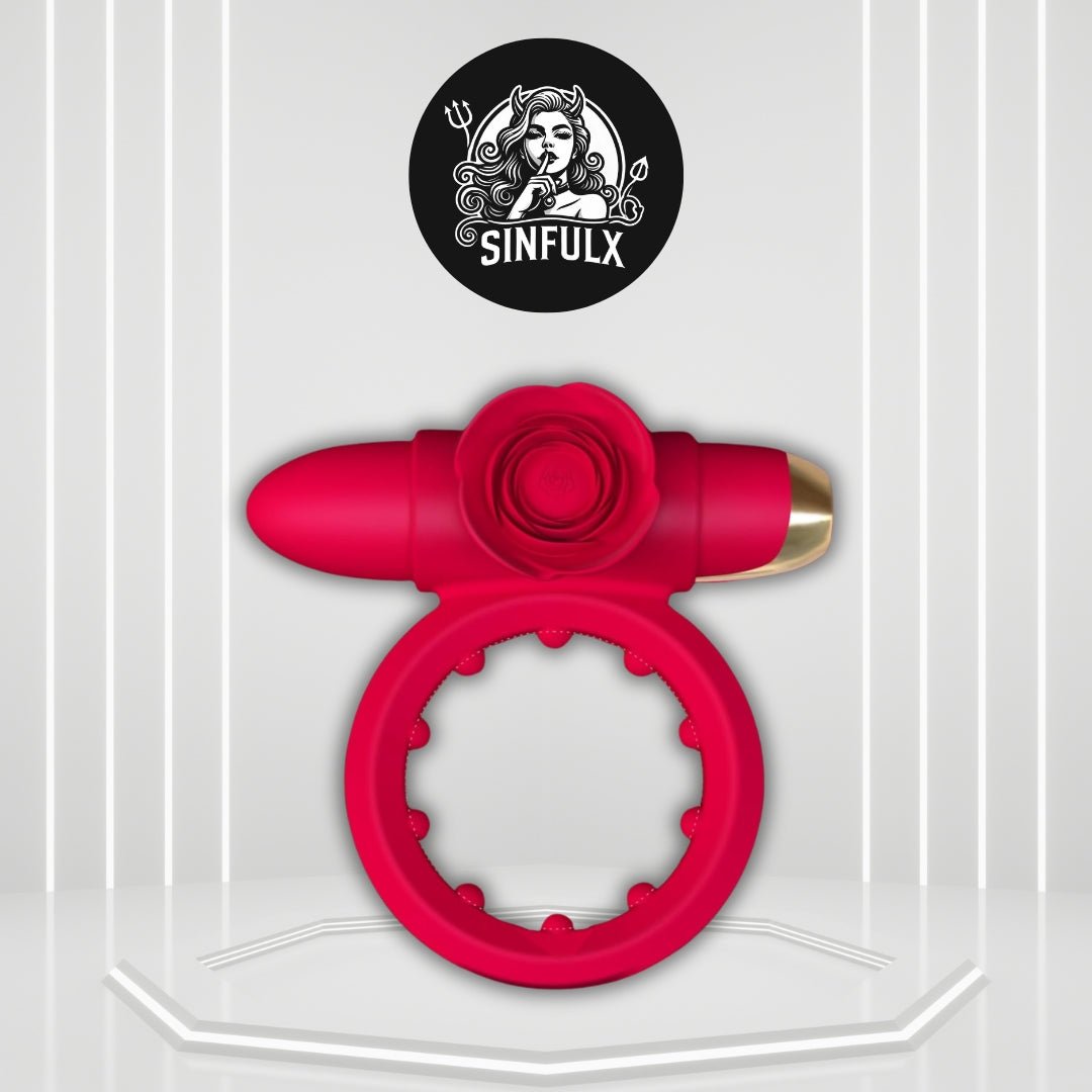 CrimsonPetal Red Cock Ring Bullet Vibrator Clit Stimulator - SinfulX -