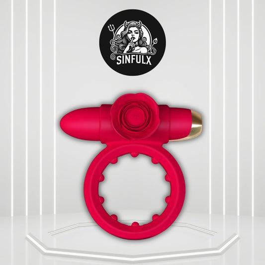 CrimsonPetal Red Cock Ring Bullet Vibrator Clit Stimulator - SinfulX -