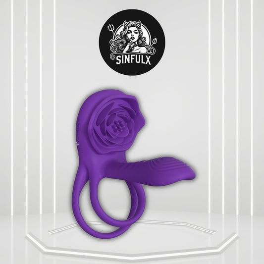 VioletPetal Rose Cock Ring Girth Sleeve Clit Vibrator 9 Modes - SinfulX -