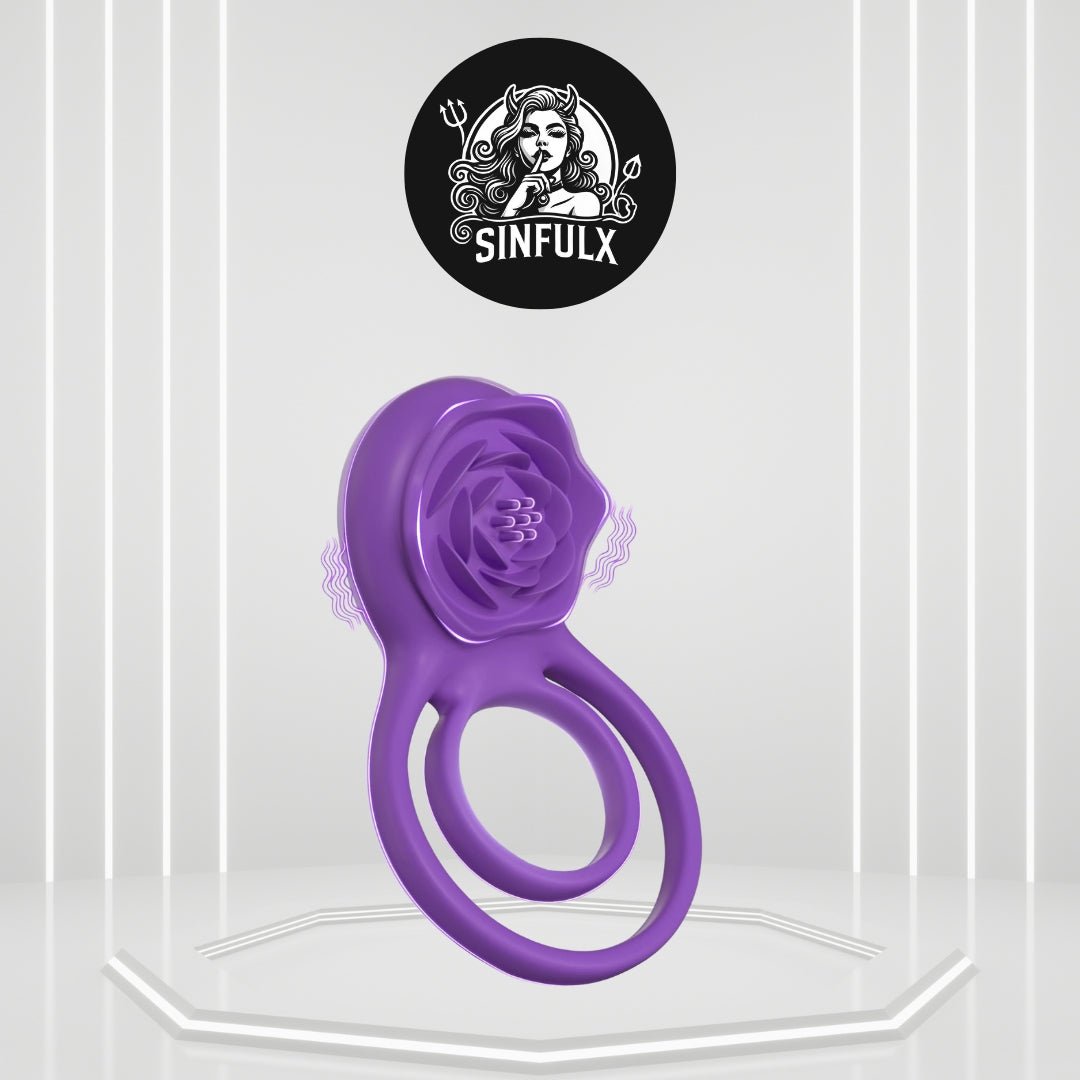 VioletLockX Purple Cock Ring Rose Clit Vibrator 7 Modes - SinfulX -