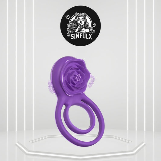 VioletLockX Purple Cock Ring Rose Clit Vibrator 7 Modes - SinfulX -