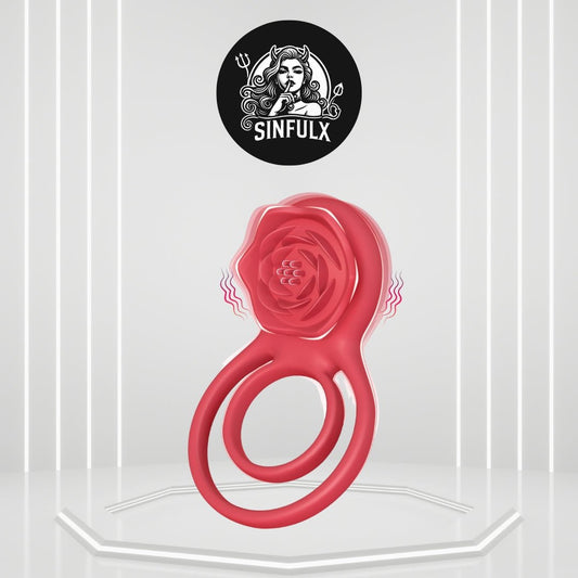 PetalGrip Rose Cock Ring Clit Stimulator 7 Modes Silicone - SinfulX -