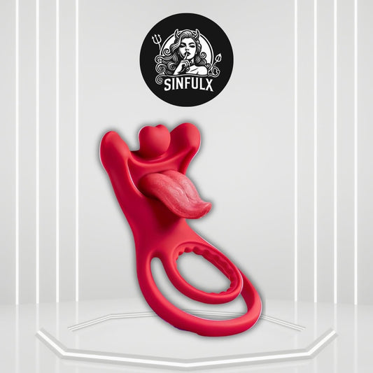 TongueFlex Cock Ring Clit Stimulator 9 Modes Silicone - SinfulX -