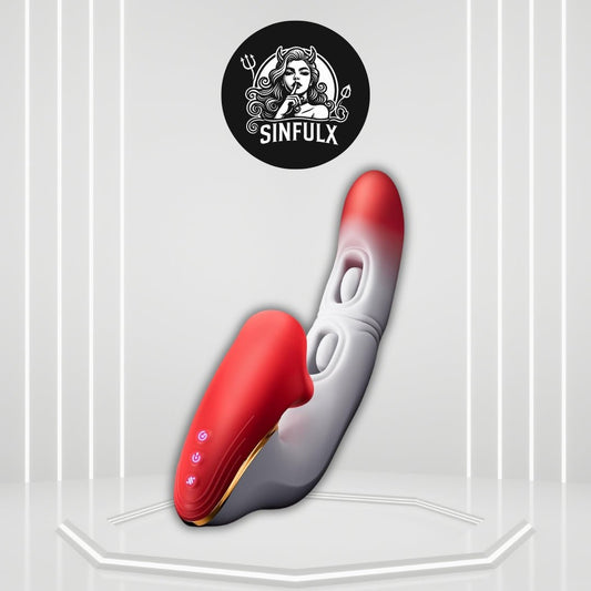 DualFlare Dildo Vibrator 10 Flapping 10 Licking Modes - SinfulX -