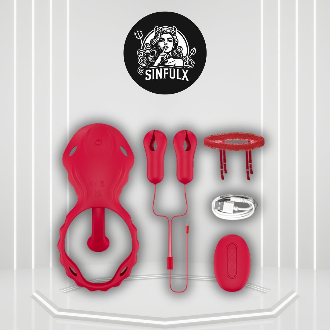 TriLink 3 - in - 1 Remote Nipple Clamps & Couples Ring Vibrator Set - SinfulX - 