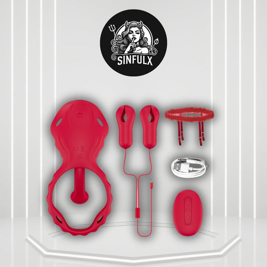 TriLink 3 - in - 1 Remote Nipple Clamps & Couples Ring Vibrator Set - SinfulX - 