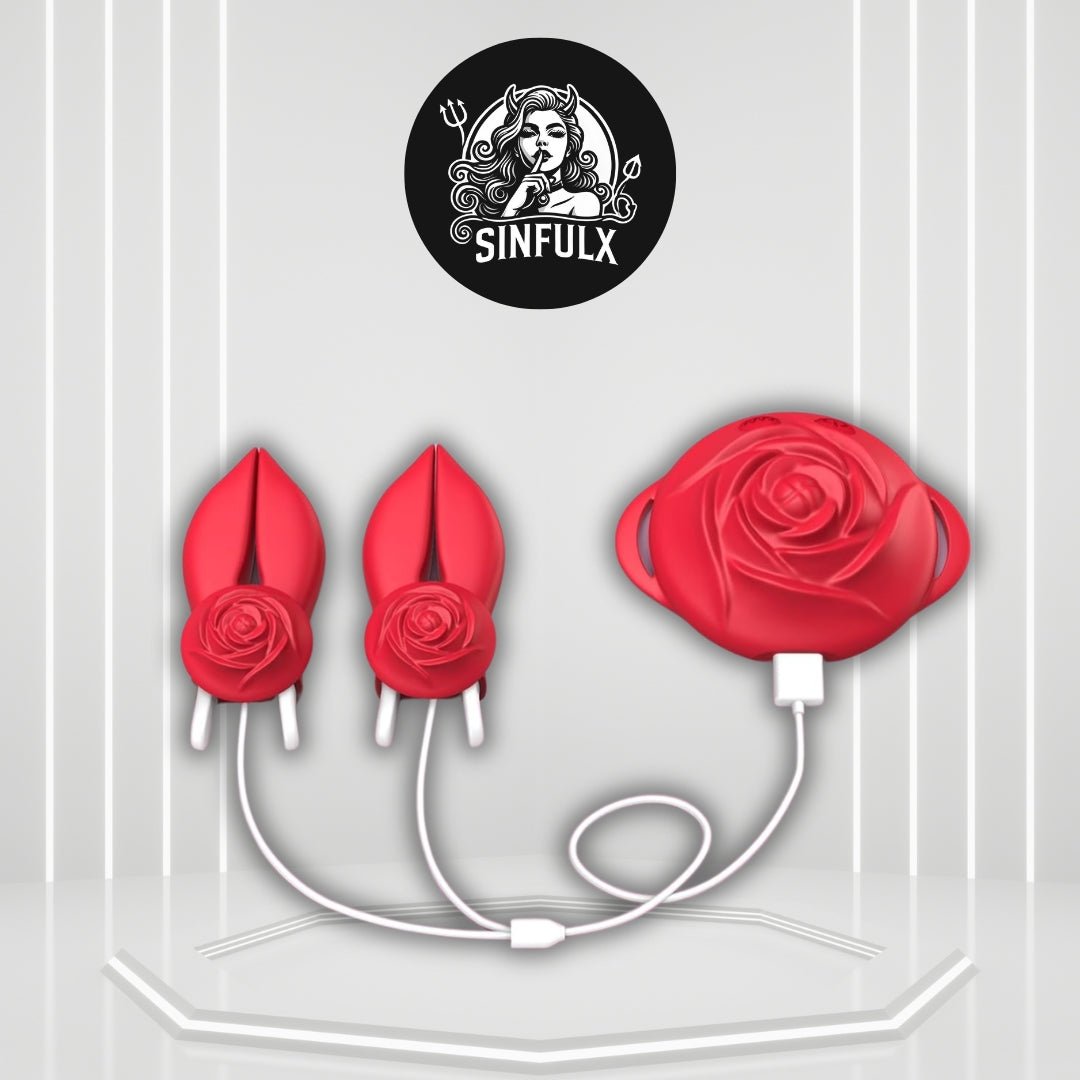 RoseShock Vibrating Nipple Clamps with Shock & 10 Modes - SinfulX - 
