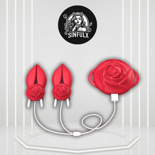 RoseShock Vibrating Nipple Clamps with Shock & 10 Modes - SinfulX - 