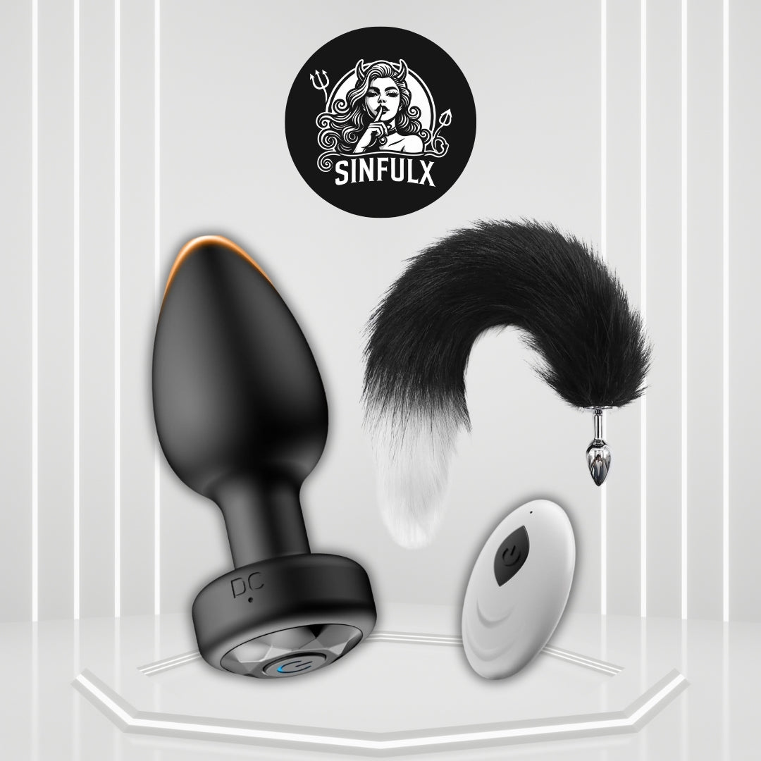 DualPlay Remote Vibrating Plug & Fox Tail Anal Set - SinfulX - 